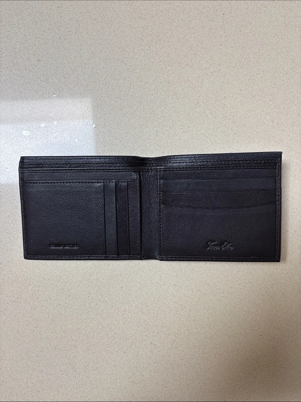 Tasso Elba Black Leather Card & Key Wallet with White Contrast Stitching